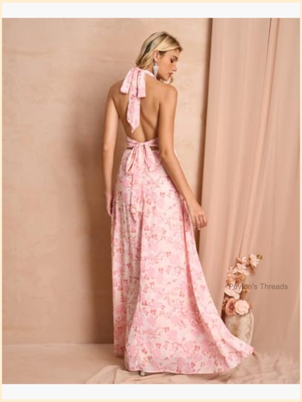 Elegant Halter V Neck Maxi Dress with Side Slit - Formal Evening Gown - Picture 6 of 7